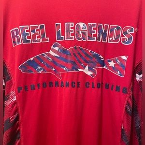 Reel Legends Men’s Small Reel-Tec Short Sleeve Shirt, Red Fish Fishing Cool Tee